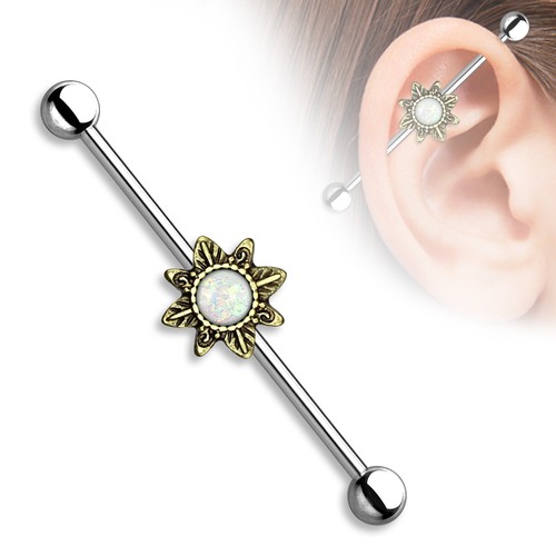 Simulated Opal Tribal Sun Industrial Barbell Scaffold Piercing 14g 1.5" - Picture 4 of 5