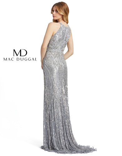 Mac Duggal Starburst Sequin Halter Neck Sheath Gown Sz 14 Platinum Silver  795264340763 | eBay