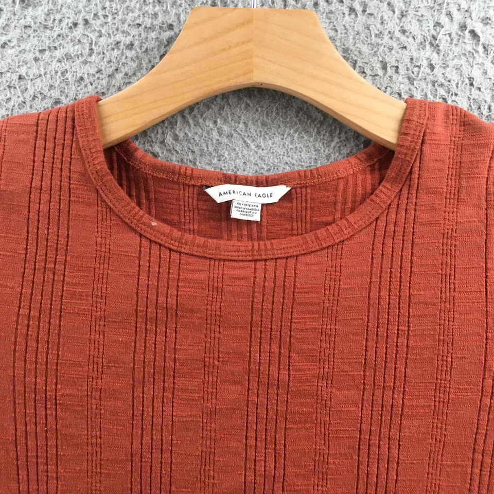Vestido recto American Eagle para mujer XS naranja mezcla de algodón manga corta pulóver Foto 3 de 4