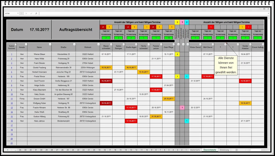 Hausmeistertätigkeiten Dienstleistungen verwalten Software für Hausmeister Excel