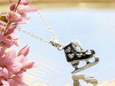 Crystal Stone Ice Skate Necklace in Rhodium Tone  Gift Idea 