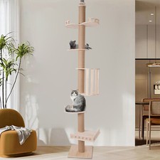 Wooden Floor to Ceiling Cat Tree Tower Natural Sisal Rope Scratching Post