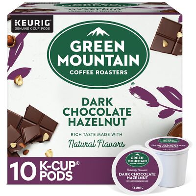 Green Mountain Dark Chocolate Hazelnut Coffee 10 Count K-Cup Pods Medium Roast