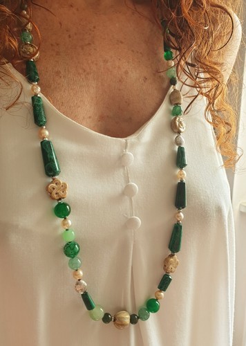 ❤️🧡💛COLLANA DONNA PIETRE DURE NATURALI VERDE MALACHITE, AGATA, CERAMICA❤ - Foto 13 di 13