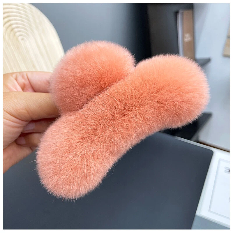 Pinza para el pelo de piel de conejo real de 13 cm5" para mujer pinza para el pelo grande bobby pin Foto 3 de 4