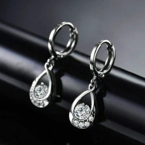 Hoop Sapphire White Gold Filled Fashion Earrings