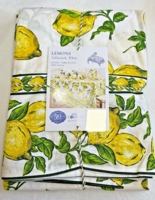 APRIL CORNELL TABLECLOTH 60 X 102 LEMONs YELLOW GREEN 100% COTTON NIP