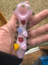 Pipe Glass Smoking Pipes Heart Sweet Bowl Tobacco Pipe Handmade Heavy Pink Girly