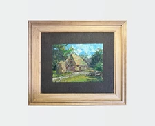 Oil painting Old house Ukrainian painter paper Framed original Decor landscape