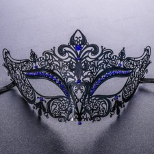 Black Blue Rhinestones Luxury Laser Cut Filigree Women Party Eye Mask Masquerade