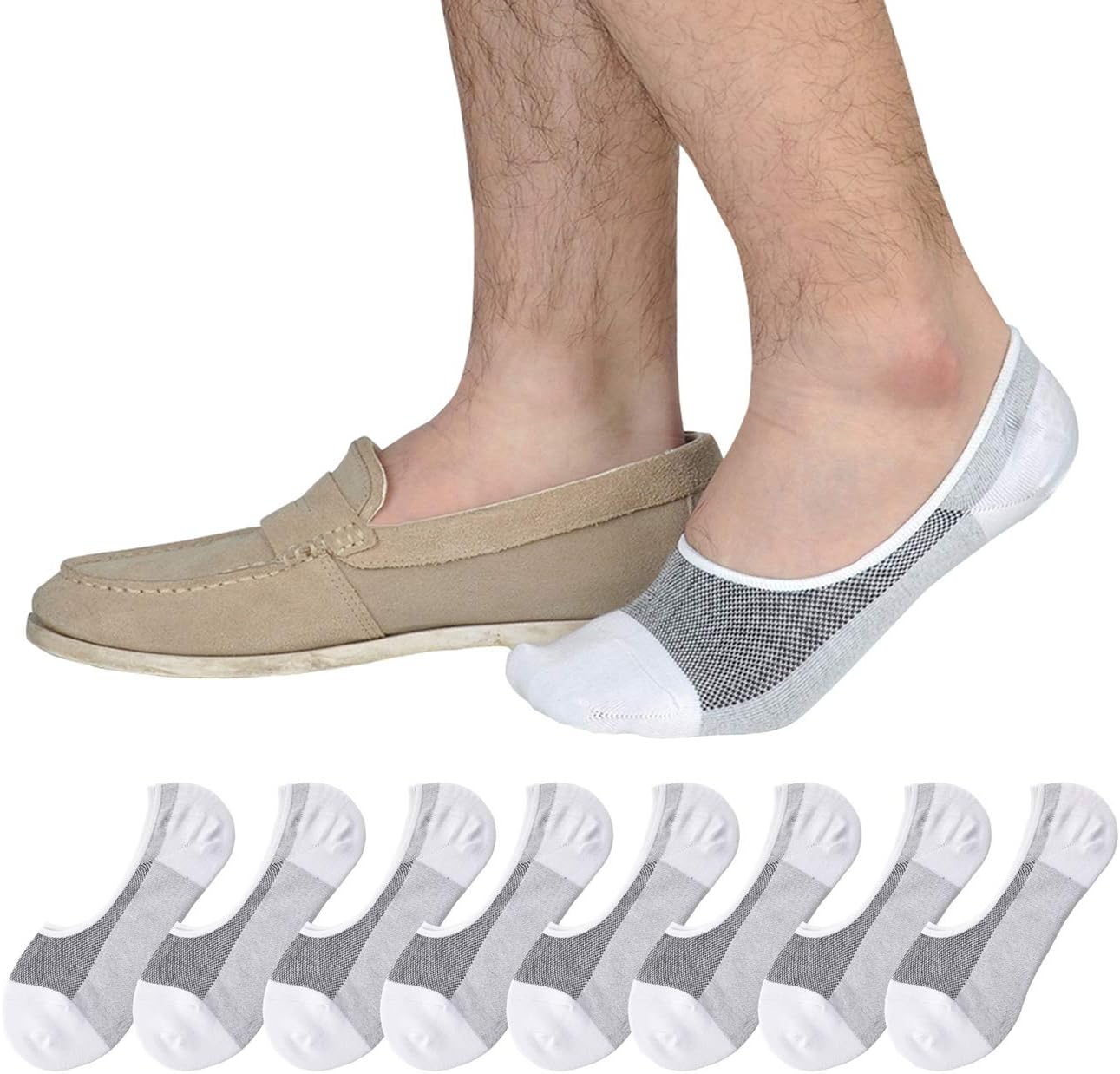 Genuine Mens No Show Socks,Loafer Sneakers Low Cut Cotton Socks & Non Slip Grips-image