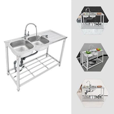 Commercial Utility Prep Sink 2Compartment Stainless Steel KitchenPrep Work Table