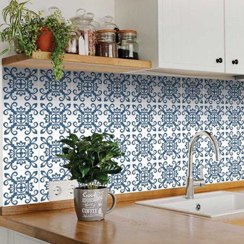 8" X 8" Teal And White Mosaic Peel And Stick Removable Tiles - Picture 5 of 10