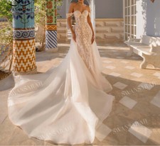 Elegant Detachable Train Wedding Dresses Sweetheart Sleeveless Mermaid Gowns