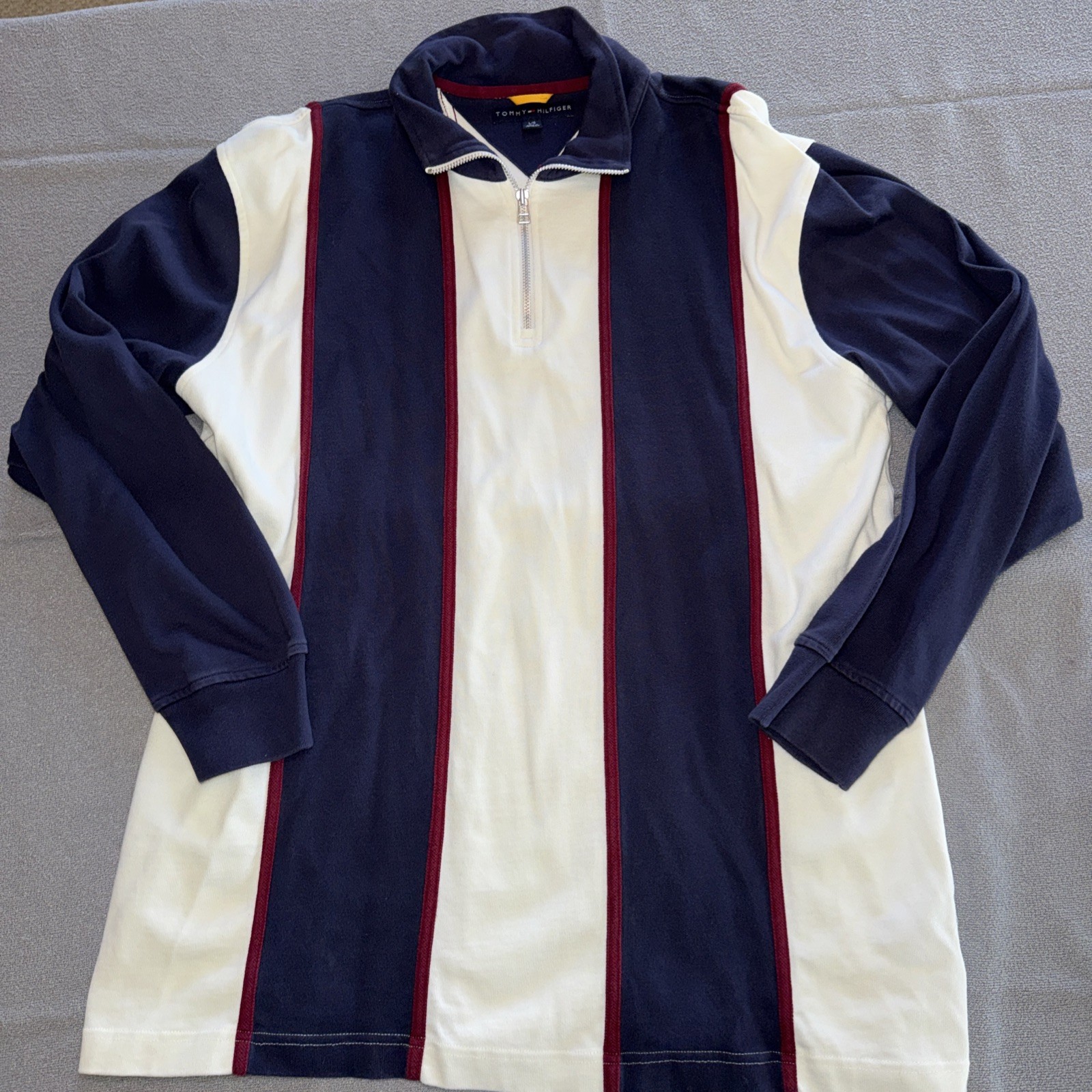 VINTAGE Tommy Hilfiger Polo Shirt Mens Large Long Sleeve Stripe Rugby
