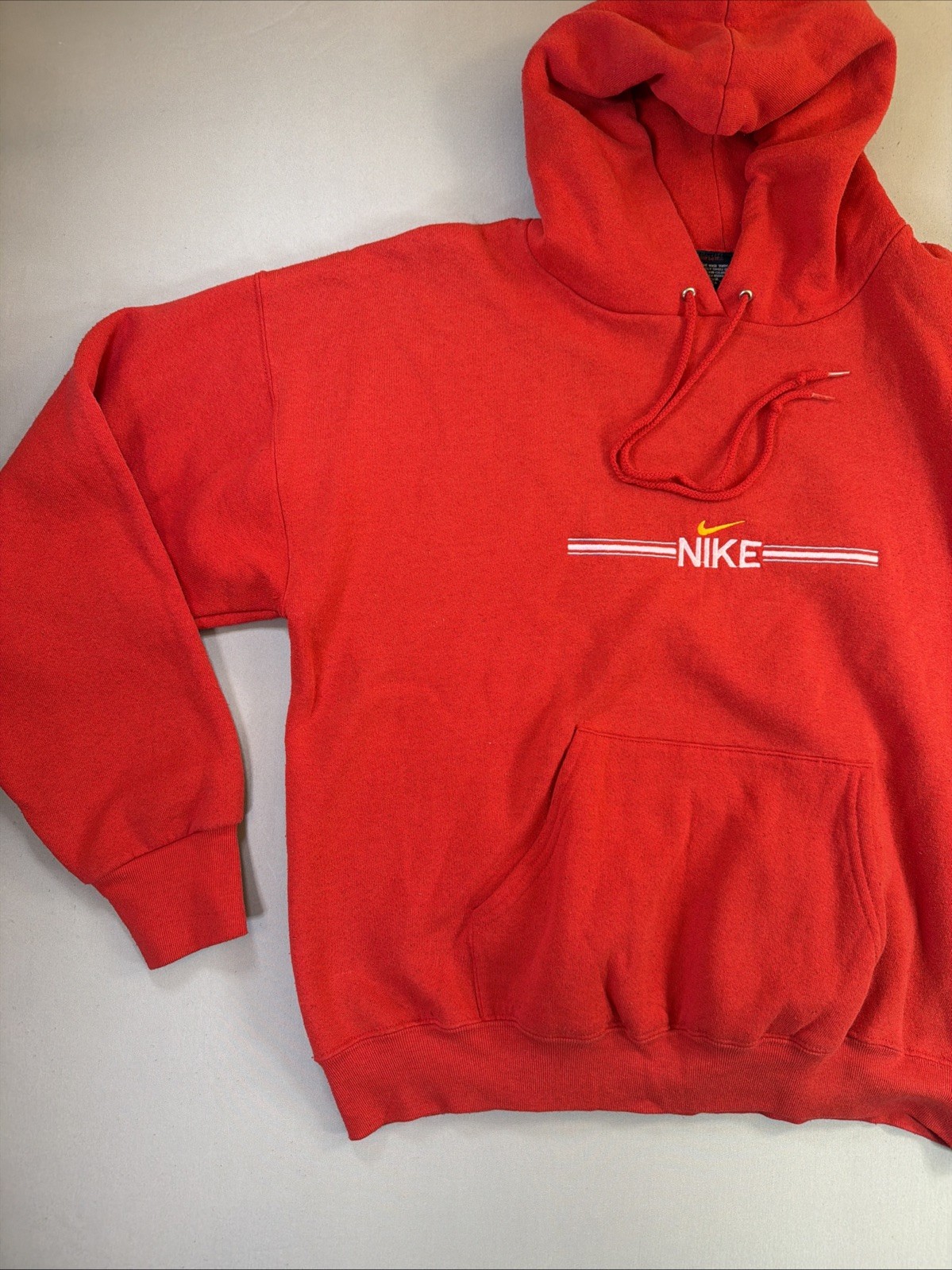 Vtg 90s Nike Center Swoosh Hoodie Red Fruit of the Loom Tag Made in USA XL Rare image 2
