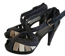 STUART WEITZMAN BRADFORD Woven Leather Platform Peep Toe Heels Shoes UK 6