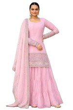 Women Indian Pakistani Style Sharara Set Embroidered Kurti Dupatta Party Wedding