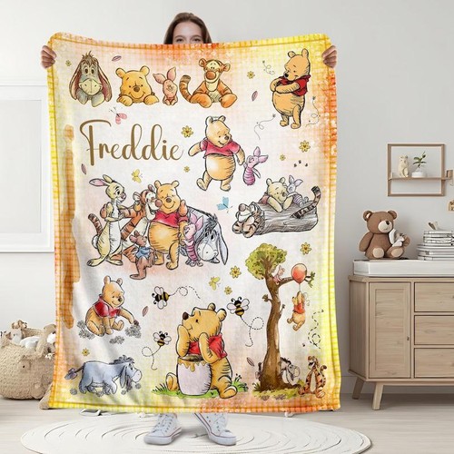 Custom Winnie Bear Name Blanket, Watercolor Winnie And His Friends, Cozy - Picture 6 of 10