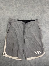 RVCA Shorts Mens L Gray Cotton Blend Sweat Elastic Waist Drawstring Logo Pockets