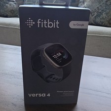 Fitbit Versa 4 Platinum Aluminum Fitness Tracker Waterfall Blue Silicone Band