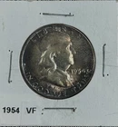 1954 US BENJAMIN FRANKLIN Half Dollar 90% Silver VF
