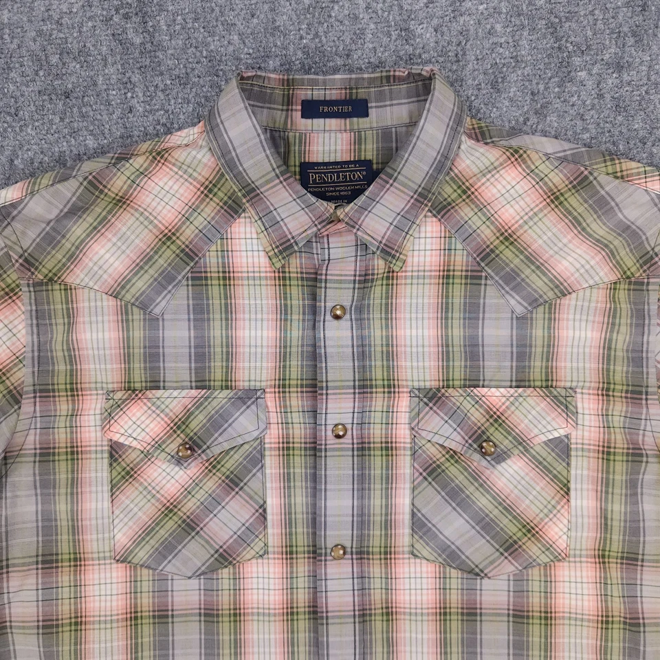 Camisa Pendleton Para Hombre Grande Gris Rosa Amarillo Cuadros Frontera Perla A Presión Con Botones Foto 3 de 4