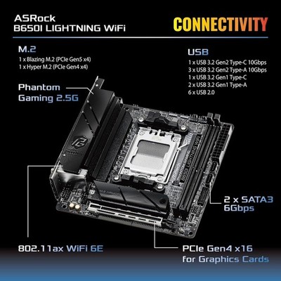 ASRock B650I LIGHTNING WIFI AM5 Ryzen 7000 AMD B650 Chipset Mini
