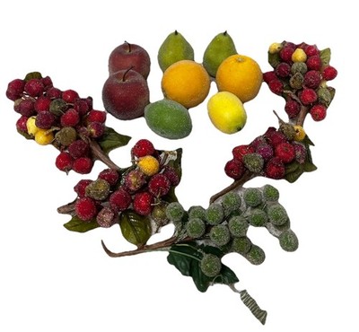 VTG Beaded/Sugared Fruit Lot Of 13 Items -Pears,Apples,Berries, Grapes, Oranges+