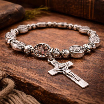 Handgefertigtes katholisches christliches religiöses Armband Rosenkranz Gebetsperlen Kruzifix