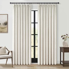 90 Inches Long Full Blackout Linen Curtains for Bedroom, Pinch Pleated Sound ...