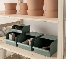 IKEA ❤️REJSA Storage Box Metal Bin Gray -Green set of 2 NIB 7" x 9 3/4" x 5" NIB