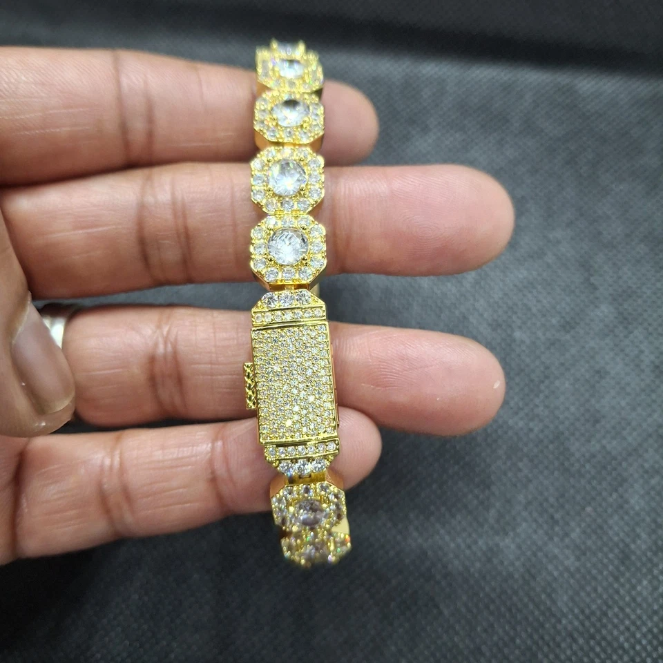 Brazalete Tenis Racimo 10mm Circonita Helada 8" Chapado en Oro 18k Hip Hop Bling Stack Foto 2 de 4