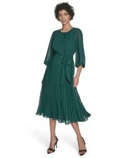 Jessica Howard Petite Balloon Sleeve Belted Midi Dress Hunter 6P | MSRP $139