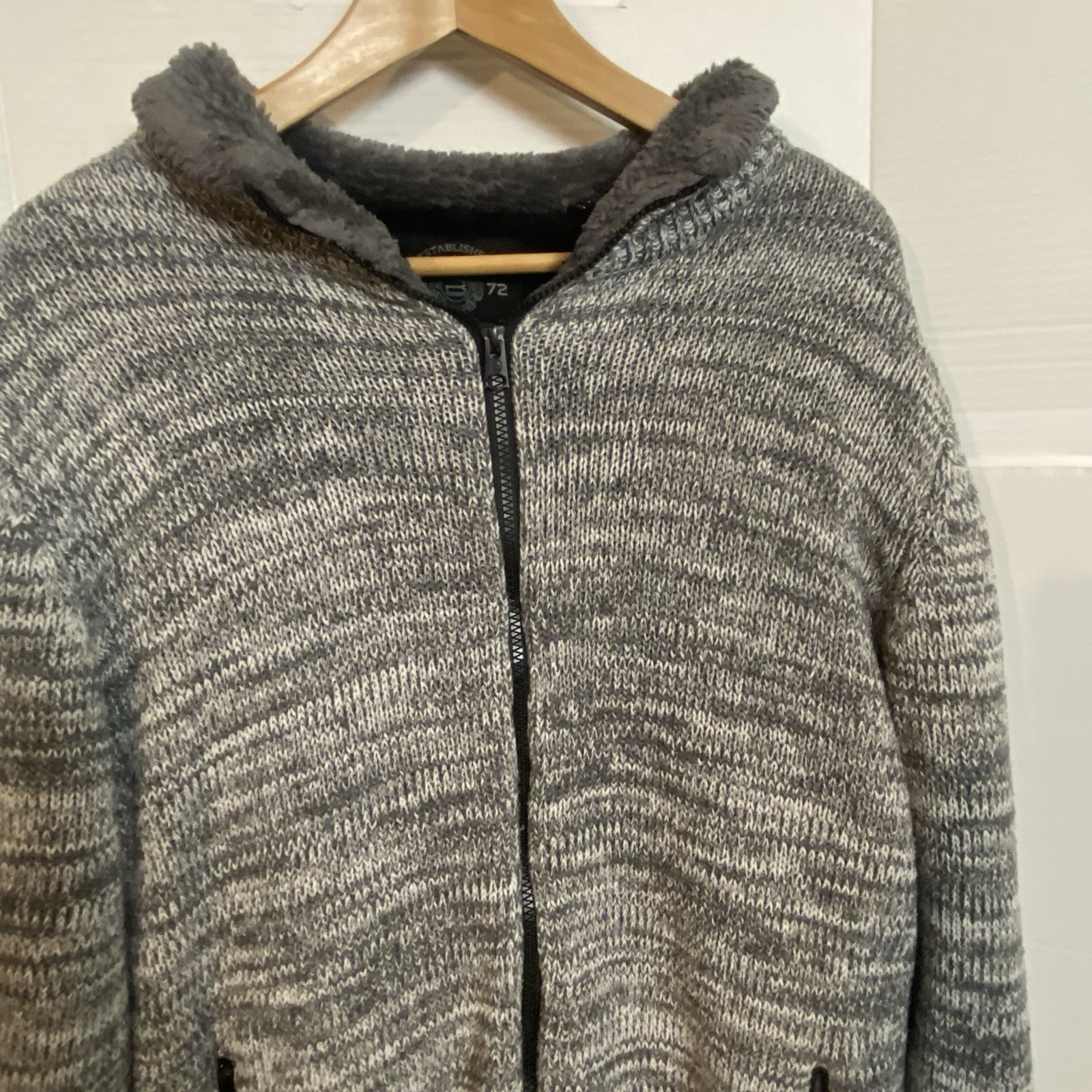 Buffalo David Bitton Gray Marled Knit Zip Jacket Sherpa Lined Men's XL