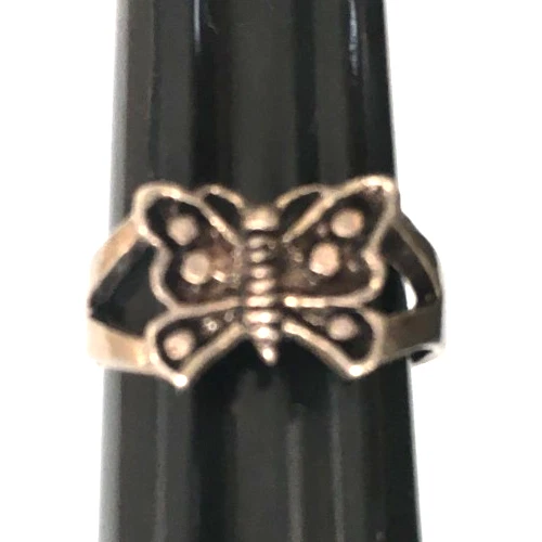 Vintage Ring MARKED 925 STERLING SILVER Size 2 Adjustable Band Butterfly lot y