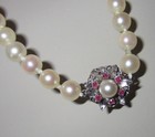 14K Vintage White Gold Ruby Art Deco Clasp Cultured Pearl Necklace Strand 16" — photo 10
