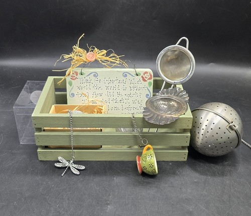 Lote de suministros para hacer té coladores de regalo infusores placa de pared caja de madera - Imagen 2 de 13