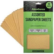 Lot de 10 feuilles de papier de verre - Grain mixte, 3 fins, 4 moyens