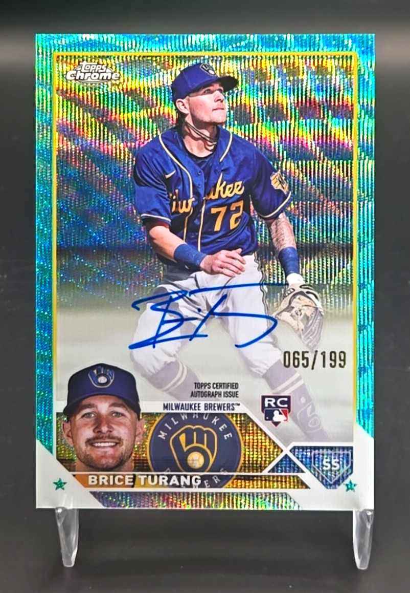 2023 Topps Chrome Brice Turang Aqua Wave Auto /199 RC Rookie SP SSP