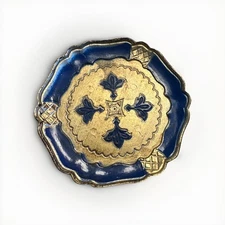 Vintage 1 Florentine Coaster Blue Gold Trinket Dish 4" Made in ITALY Stamped