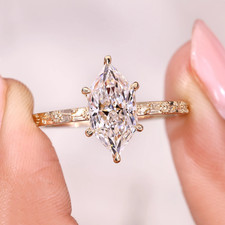 2 CT Embossed Sunflower Dutch Marquise Lab grown Diamond Ring-Certified 14k Gold