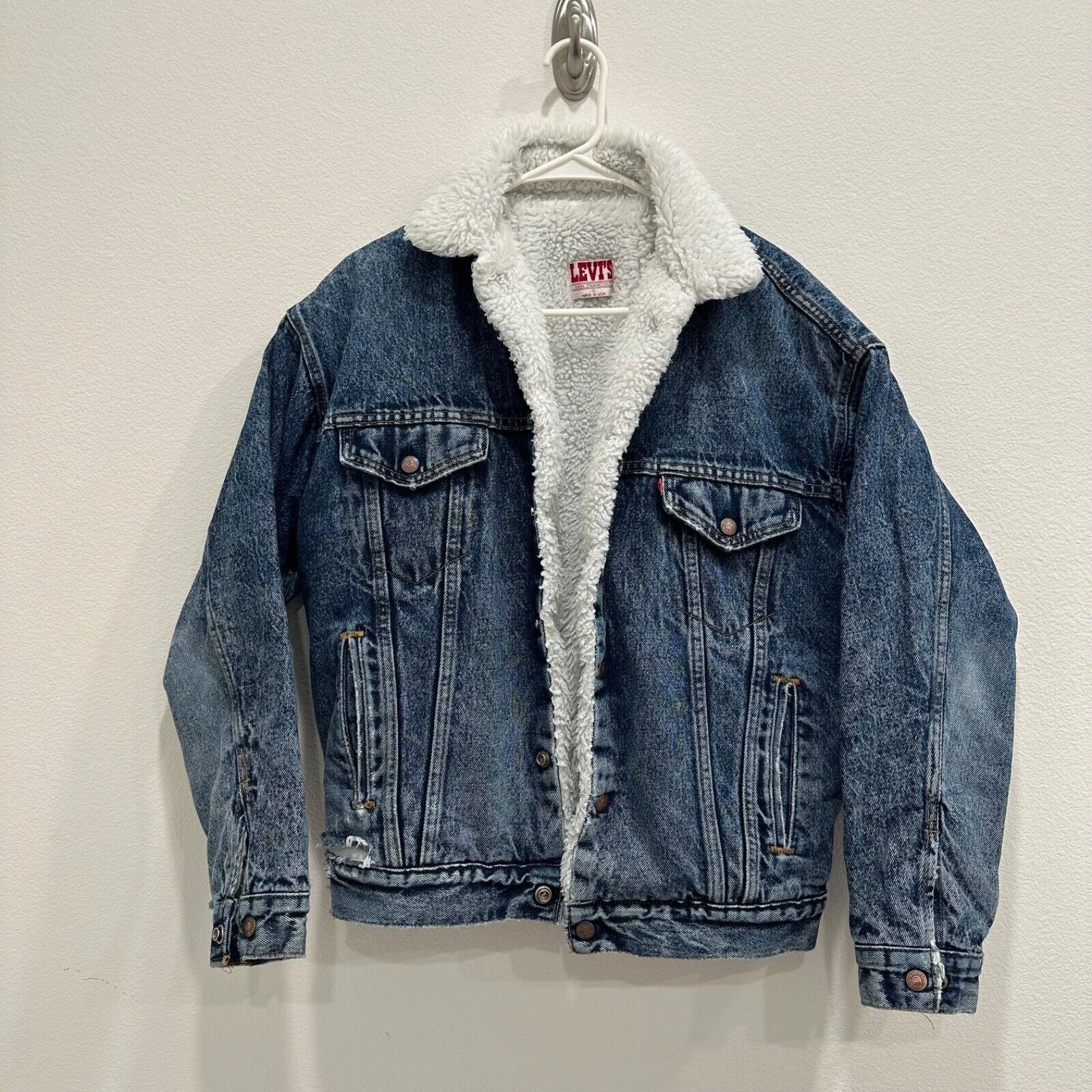Vintage 80's Levi's 527 Trucker Sherpa Lined Denim Jacket Size Small Made In USA