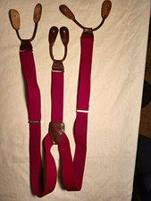 Men's Red Cas W-Germany Button-On Elastic Suspenders Adjustable Leather Ends