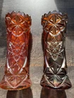 CARNIVAL GLASS ~ SOWERBY DERBY AMETHYST/ MARIGOLD MINI VASES ~