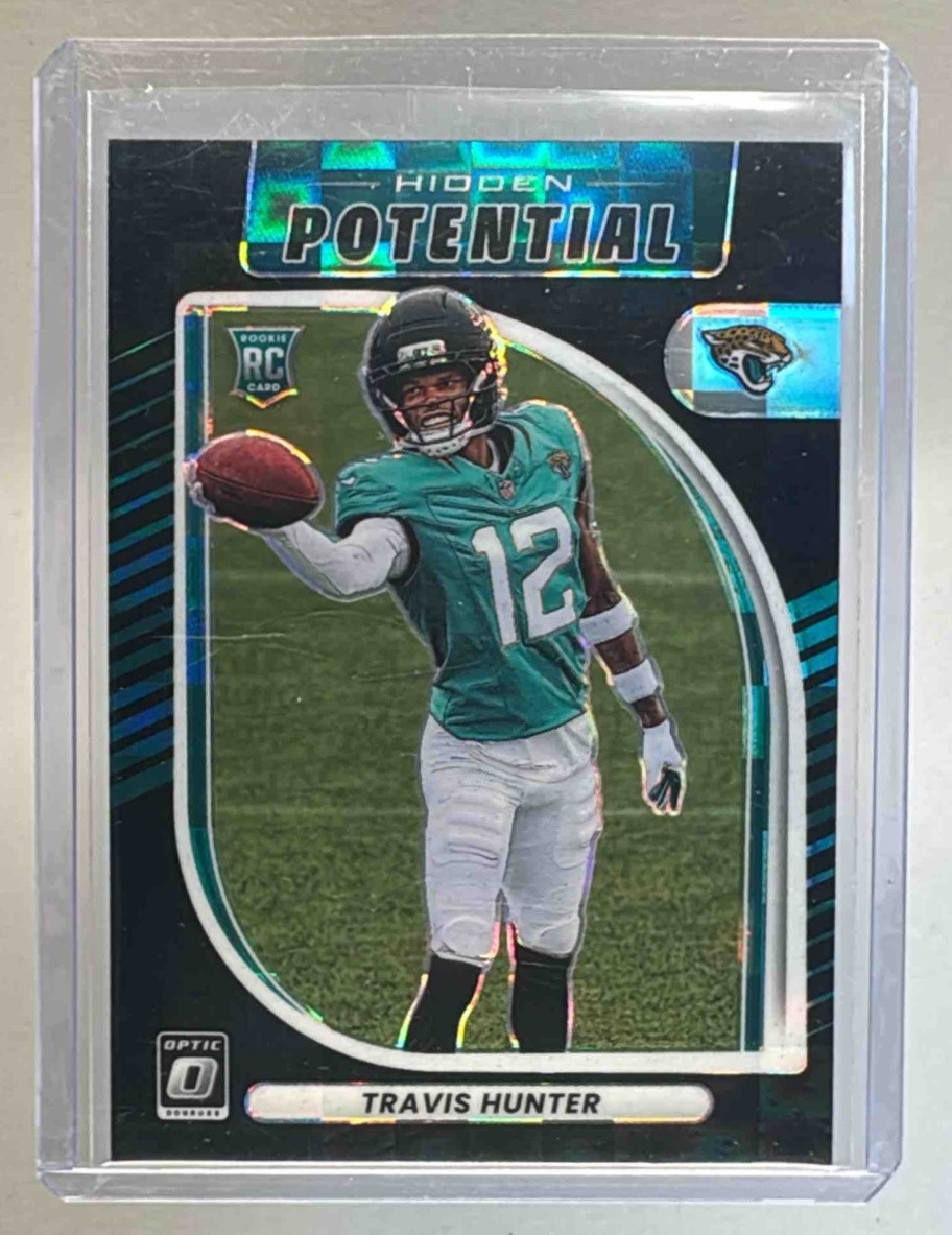 Travis Hunter 2025 Donruss Optic Black Pandora Prizm Hidden Potential RC /149