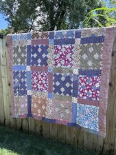 Vintage Hand Quilted Primitive Patchwork Utility Quilt Scrappy Farmhouse