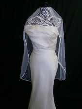 NY Wedding Dress Veil 41" Soft Tulle One Wide Layer Off-White Comb Satin Edge