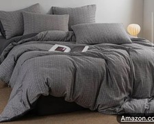 Gray Striped Duvet Cover Queen,Soft Durable Brushed Fabric W/ Zipper Closure D1