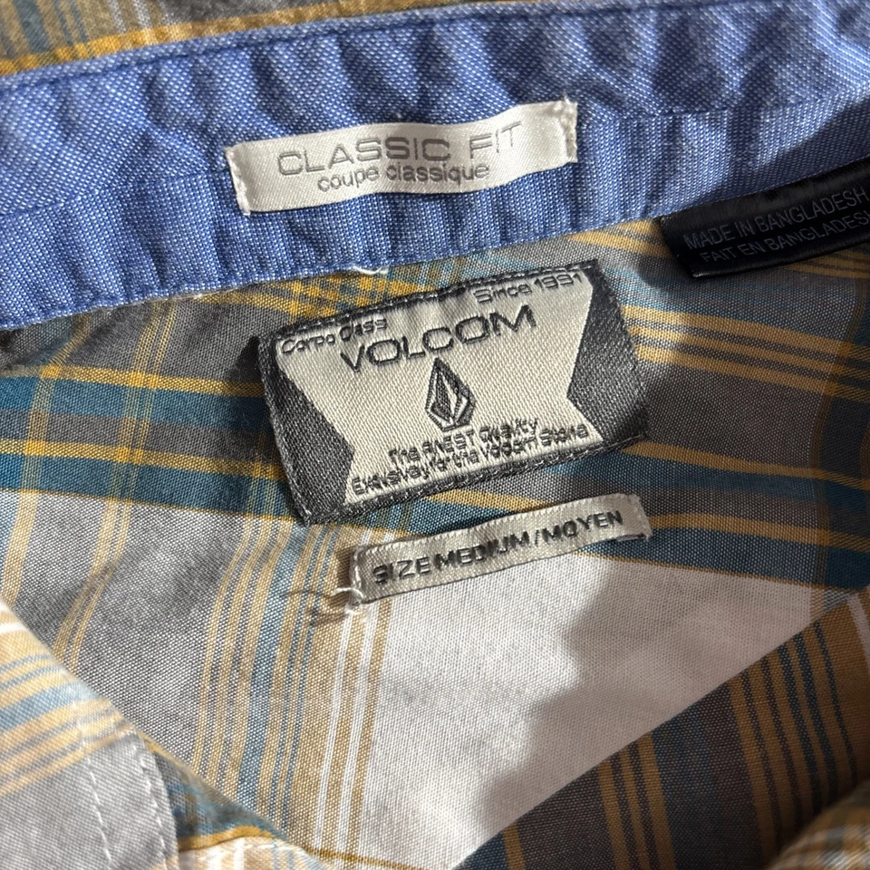 Volcom Shirt Men's Medium Brown Green Plaid Classic Fit Long Sleeve Casual Skate - Image 4 of 4